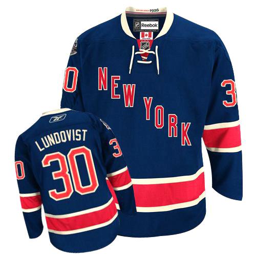 #30 Men's Henrik Lundqvist Premier Third Jersey - Reebok NHL New York Rangers Navy Blue