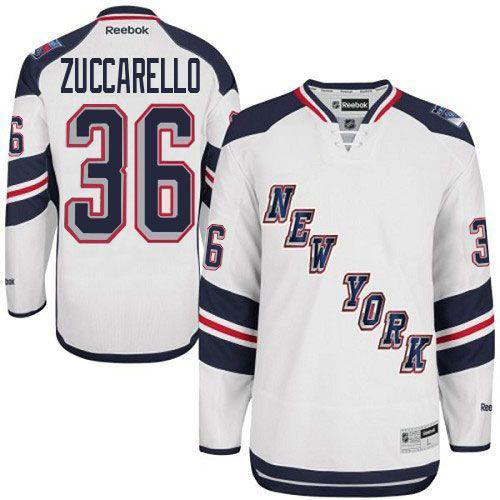 #36 Men's Mats Zuccarello Premier Jersey - Reebok NHL New York Rangers White 2014 Stadium Series