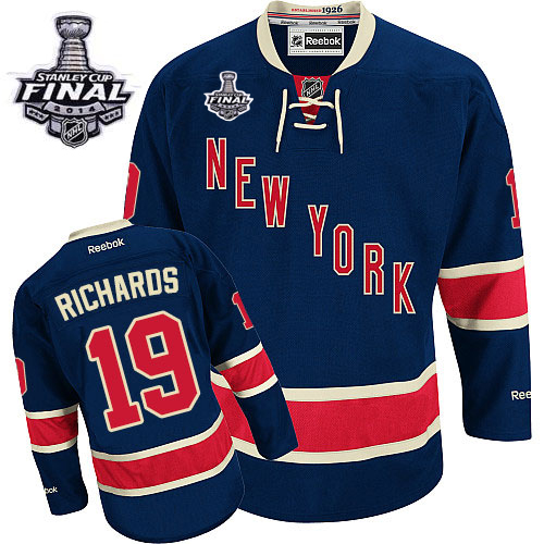 #19 Men's Brad Richards Authentic Third Jersey - Reebok NHL 2014 Stanley Cup New York Rangers Navy Blue