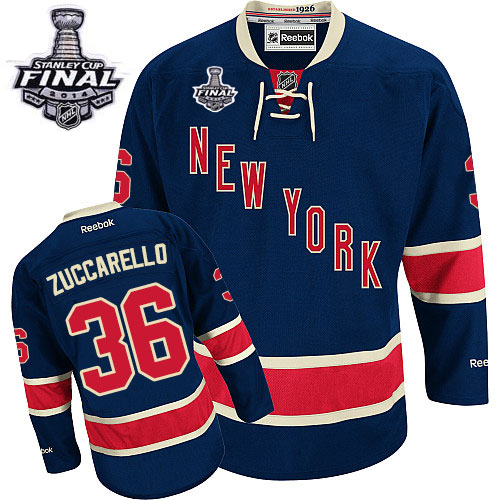 #36 Men's Mats Zuccarello Premier Third Jersey - Reebok NHL 2014 Stanley Cup New York Rangers Navy Blue