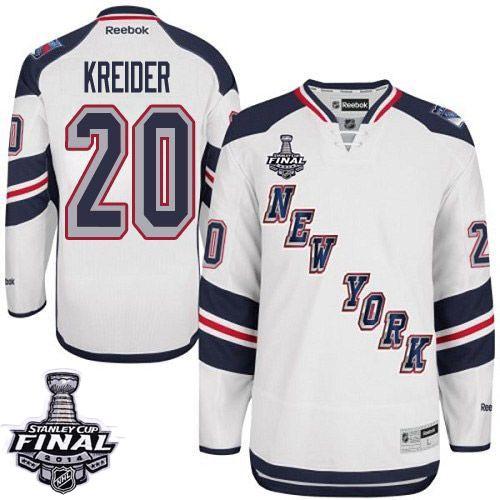 #20 Men's Chris Kreider Premier Jersey - Reebok NHL 2014 Stanley Cup New York Rangers White 2014 Stadium Series