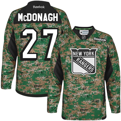 #27 Men's Ryan McDonagh Premier Jersey - Reebok NHL New York Rangers Camo Veterans Day Practice