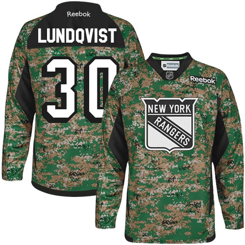 #30 Youth Henrik Lundqvist Premier Jersey - Reebok NHL New York Rangers Camo Veterans Day Practice