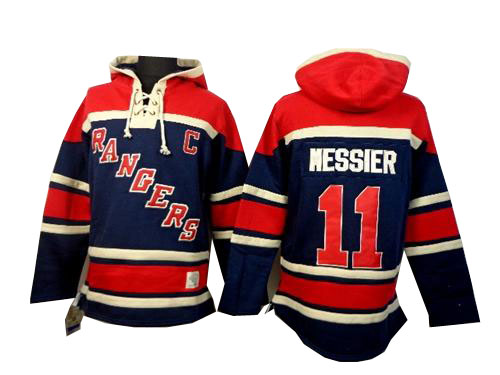 #11 Men's Mark Messier Premier Jersey - Old Time Hockey NHL New York Rangers Navy Blue Sawyer Hooded Sweatshirt