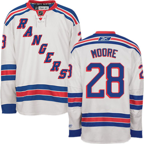 #28 Men's Dominic Moore Premier Away Jersey - Reebok NHL New York Rangers White